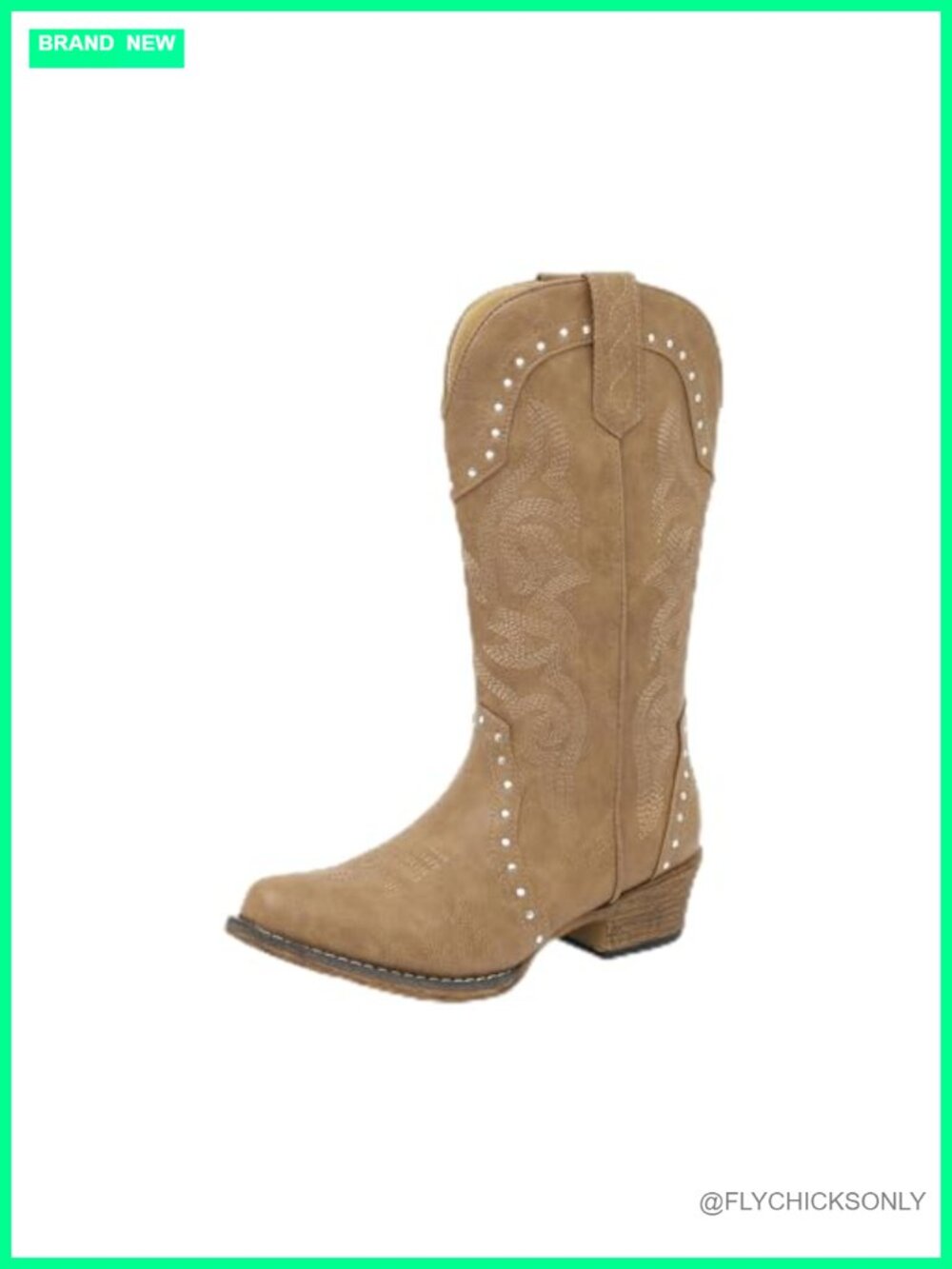 Women's Embroidered Snip Toe Cowboy Boots Mid-Calf Chunky Heel Western